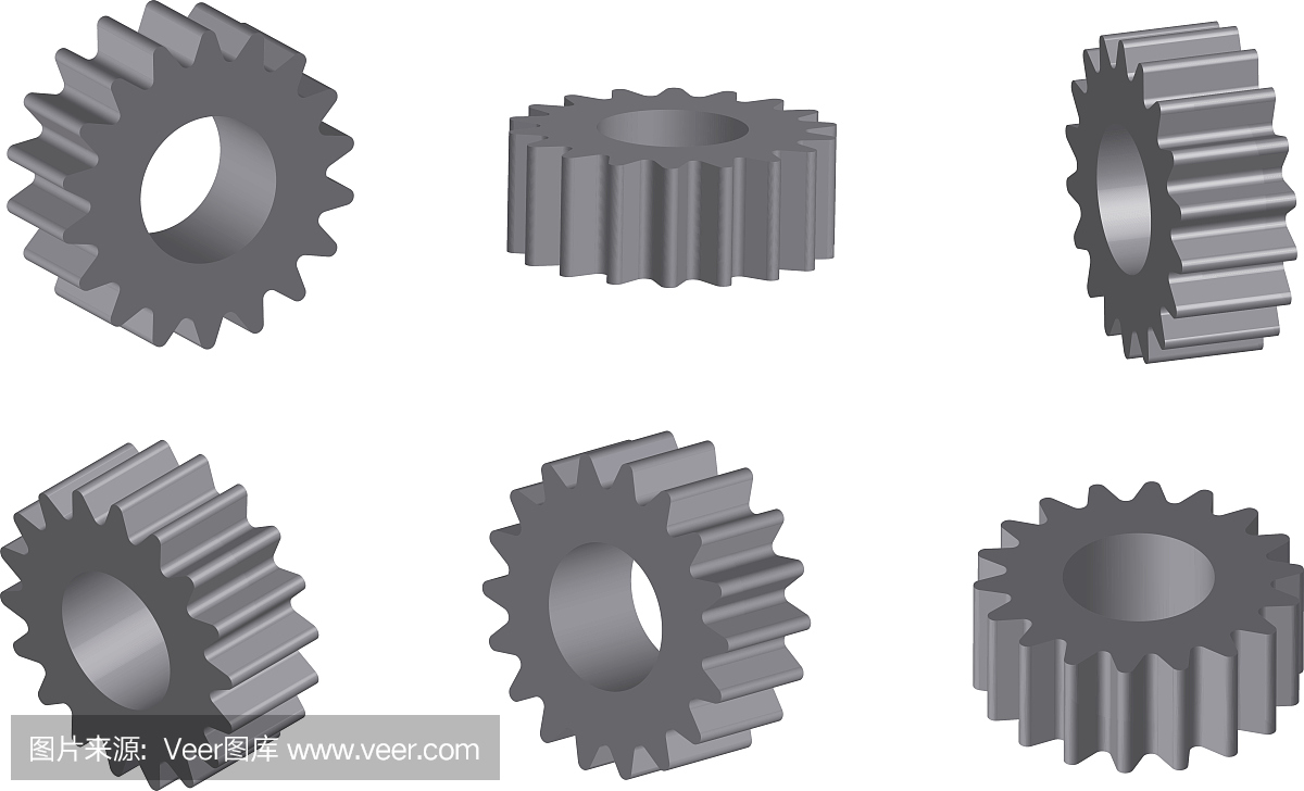 Mechanical cogwheel set in 3D